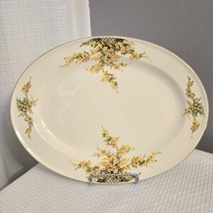 Vtg Edwin M. Knowles Hostess Serving Platter Yellow Flower Bunches Oval